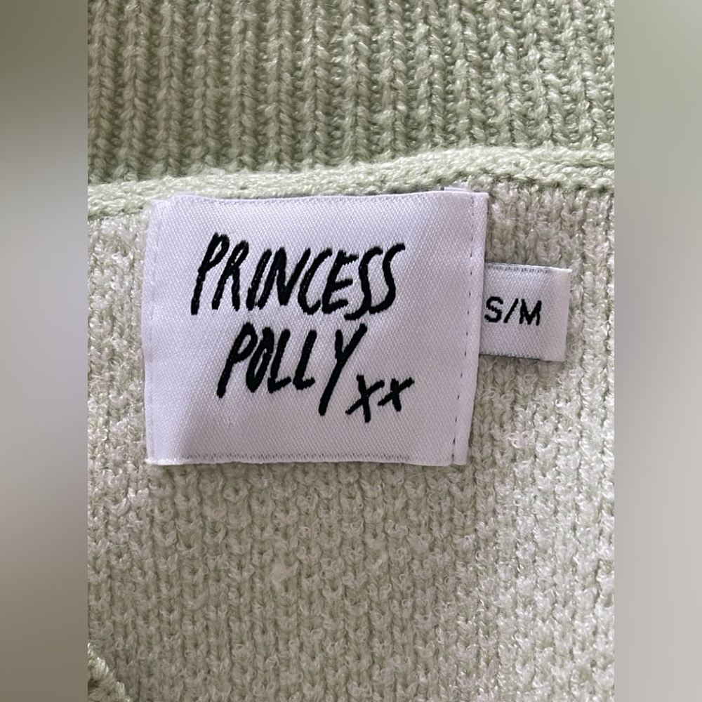 Princess Polly Women’s Green and White Checkered Knit Sweater Cardigan - Picture 5 of 6